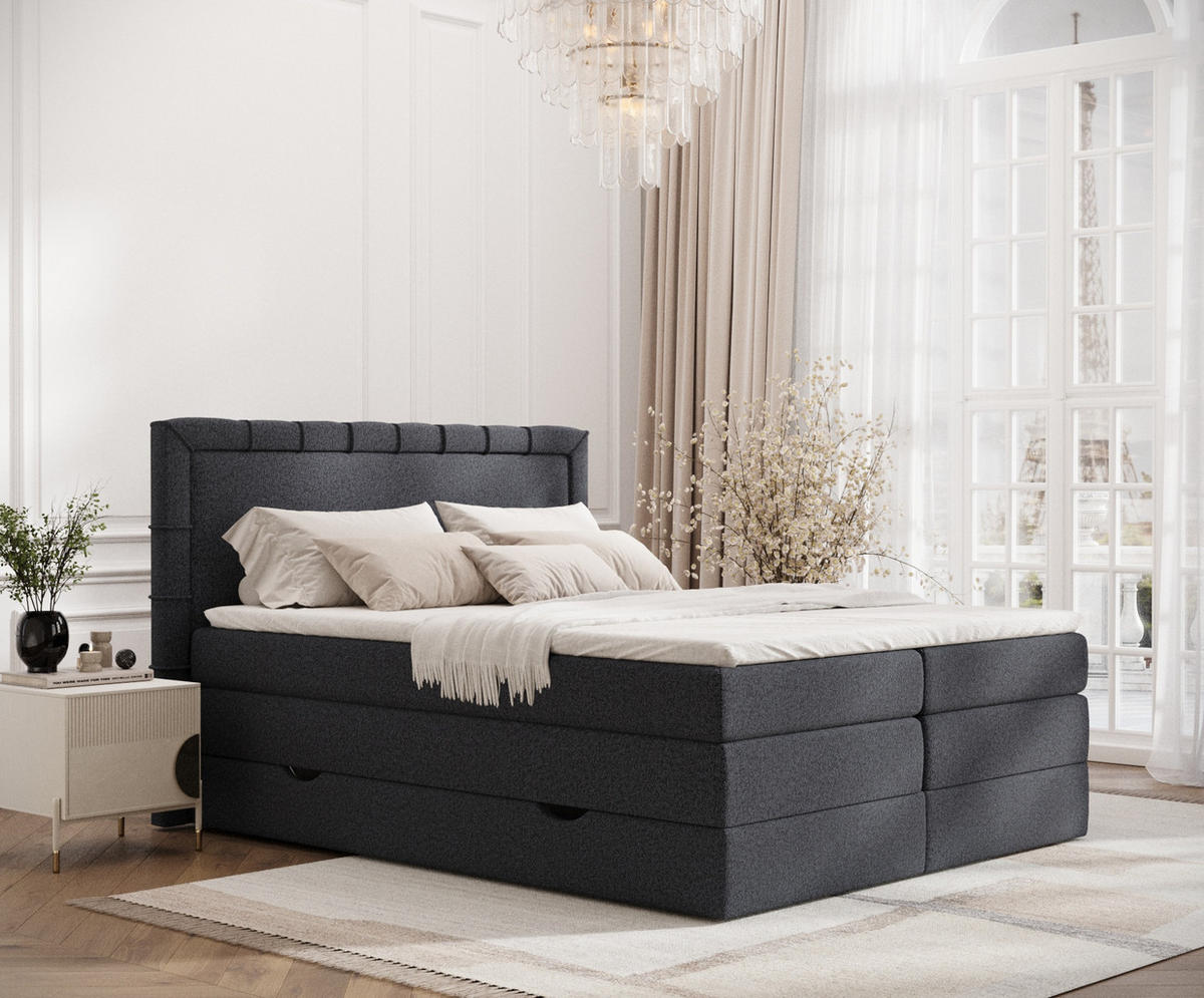 BOXSPRINGBETT Rosabel Schwarz 160/200 cm mit Matratze und Topper - Schwarz, Holz/Holzwerkstoff (160/200cm) - Maison de Reve