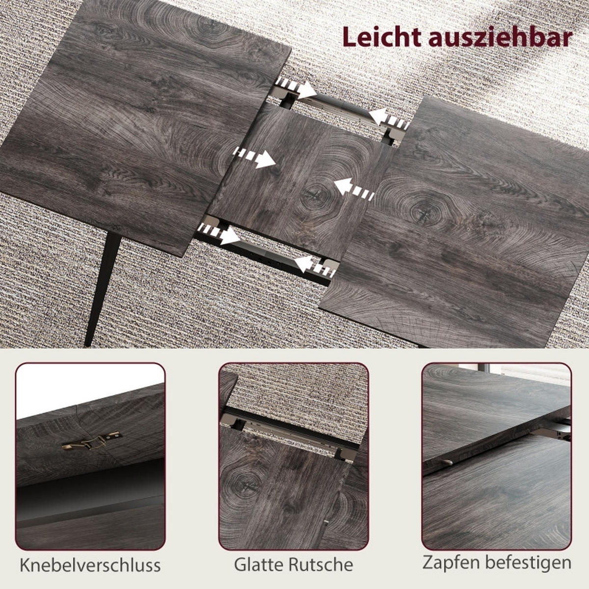 ESSTISCH 120-160/77/75 cm Grau aus Holz mit Ausziehfunktion - Grau, Holz (160/75/77cm) - OKMYHOME