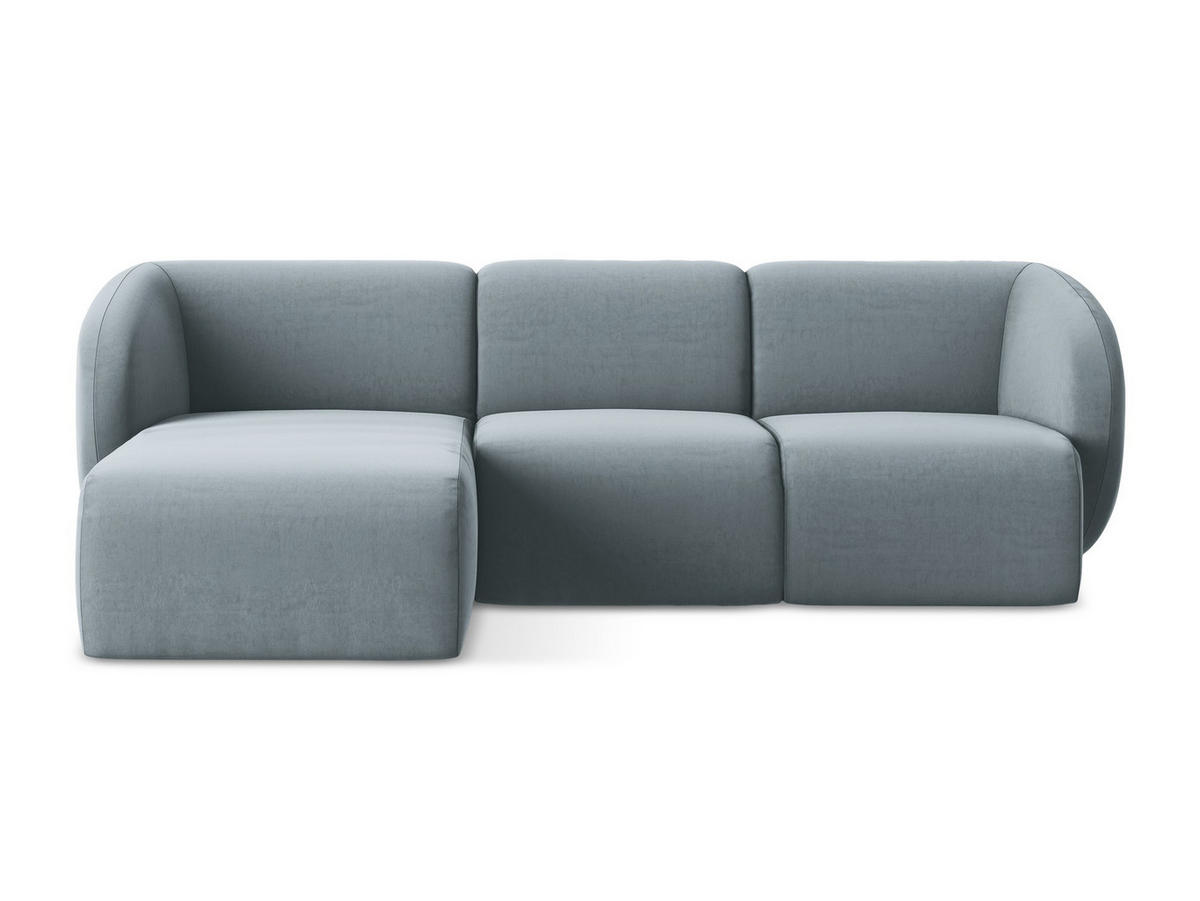 ECKSOFA Links Samt Stoff Blau - Schwarz/Hellblau, Holzwerkstoff/Kunststoff (248/166cm) - Makamii