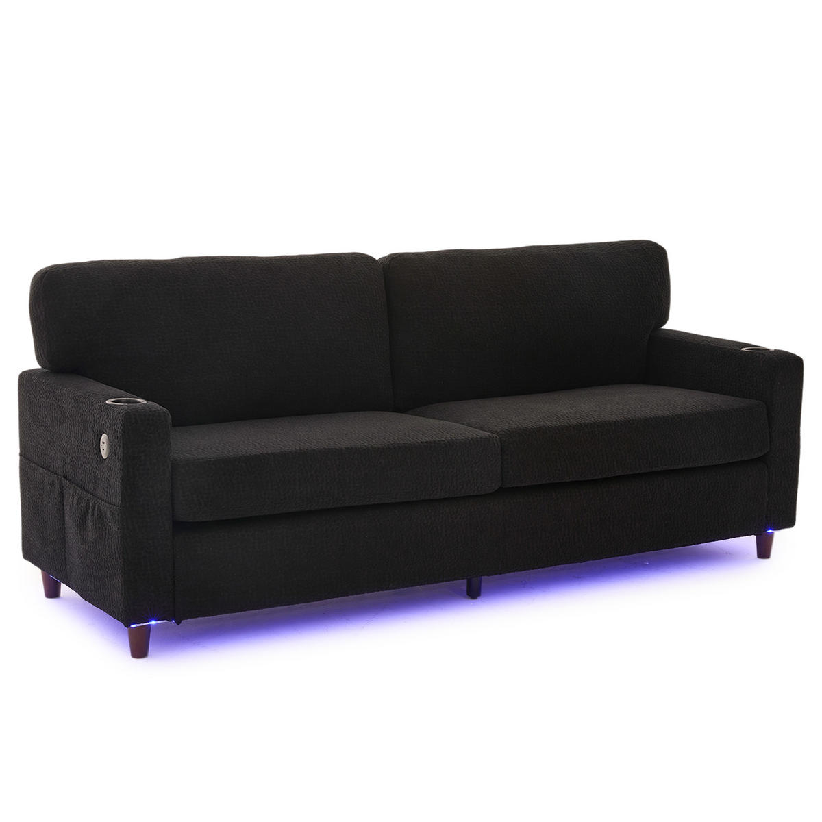 SOFA Zweisitzer Chenille mit LED-Ambiente und USB-C-Anschluss Schwarz 203/77,5/86 cm - Schwarz, Textil (203/86/77.5cm) - OKWISH