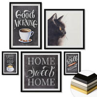 WANDBILDER 5er-Set - 50x50 cm & 20x30 cm & 40x60 cm Schwarzer Rahmen - Hausküchenthemen Katze - Schwarz, Kunststoff (40/60cm) - ArtPrintCave