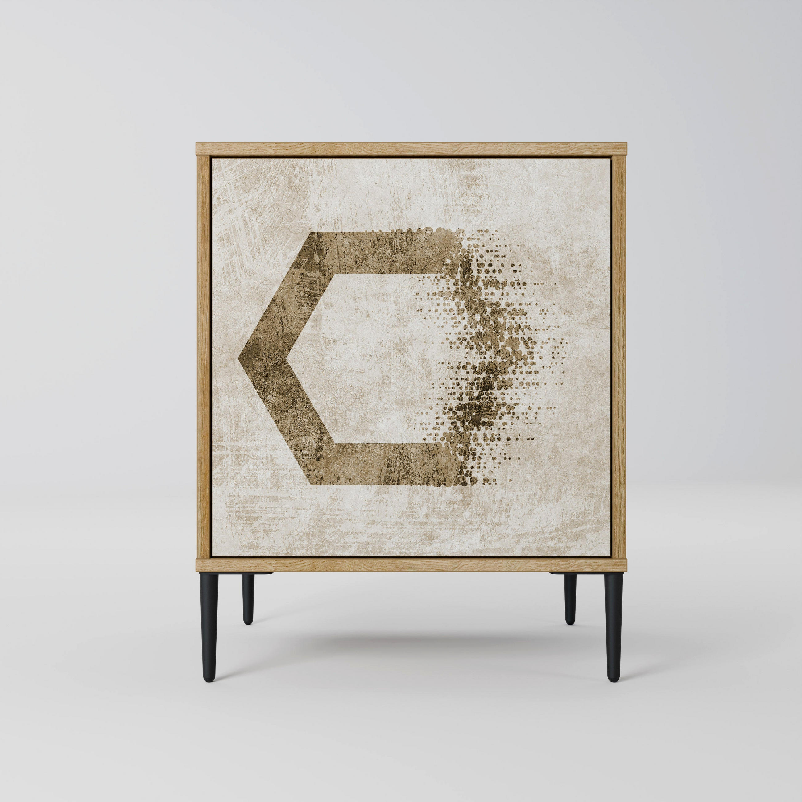 SIDEBOARD HEXAGONAL SHAPES, Eichefarben, 57,5x42x72,5 cm, Schwarze Metallfüße - Eichefarben/Multicolor, Holzwerkstoff/Metall (57.5/72.5/42cm) - SpaceRebels