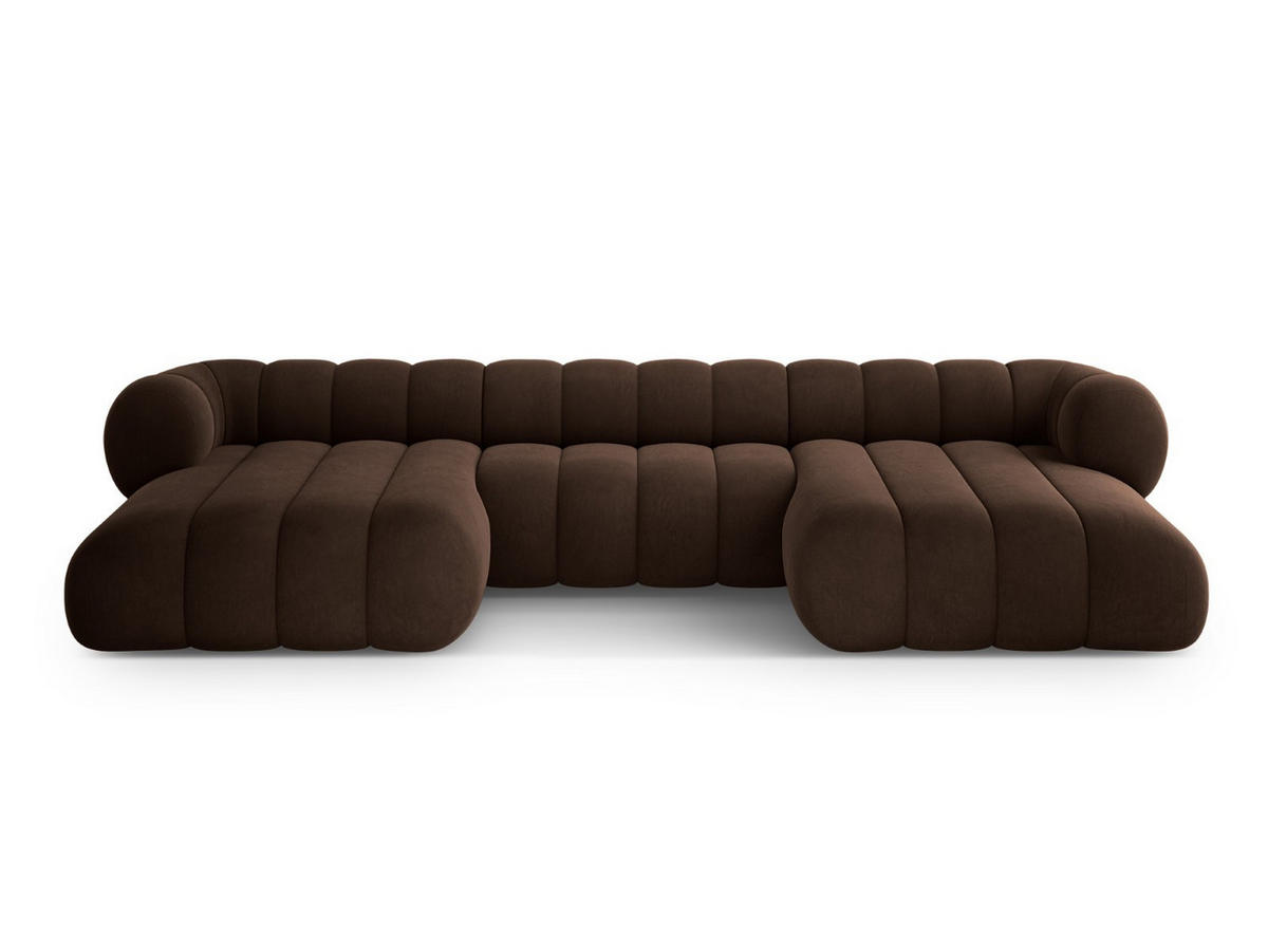 PANORAMASOFA Koge aus Samt Schokolade 6 Sitzplätze - Dunkelbraun, Textil (165/70/348cm) - Cosmopolitan Design