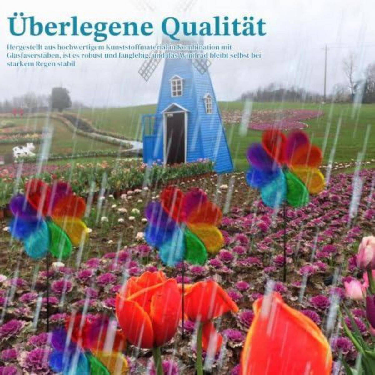 WINDRAD 4-teiliges Set 30 cm 71 cm Gesamthöhe Glitter Achtblätter Wetterfest - Multicolor, Kunststoff (71/30/71cm)