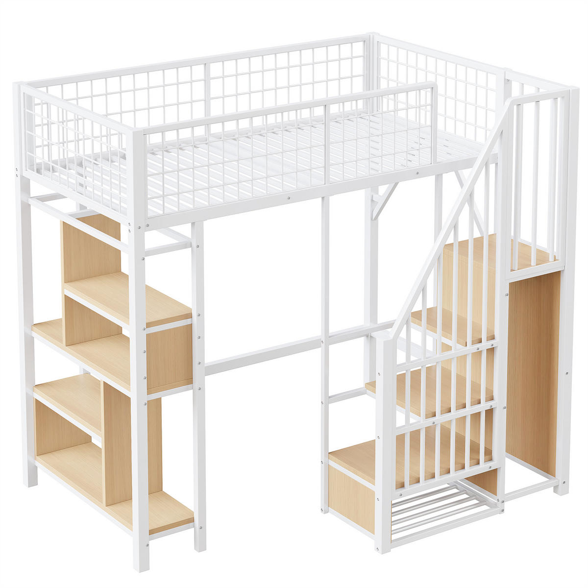 HOCHBETT aus Metall und Holz 90x200 cm in Weiß mit Stauraumtreppe - Weiß, Holzwerkstoff (90/200cm) - Modfu