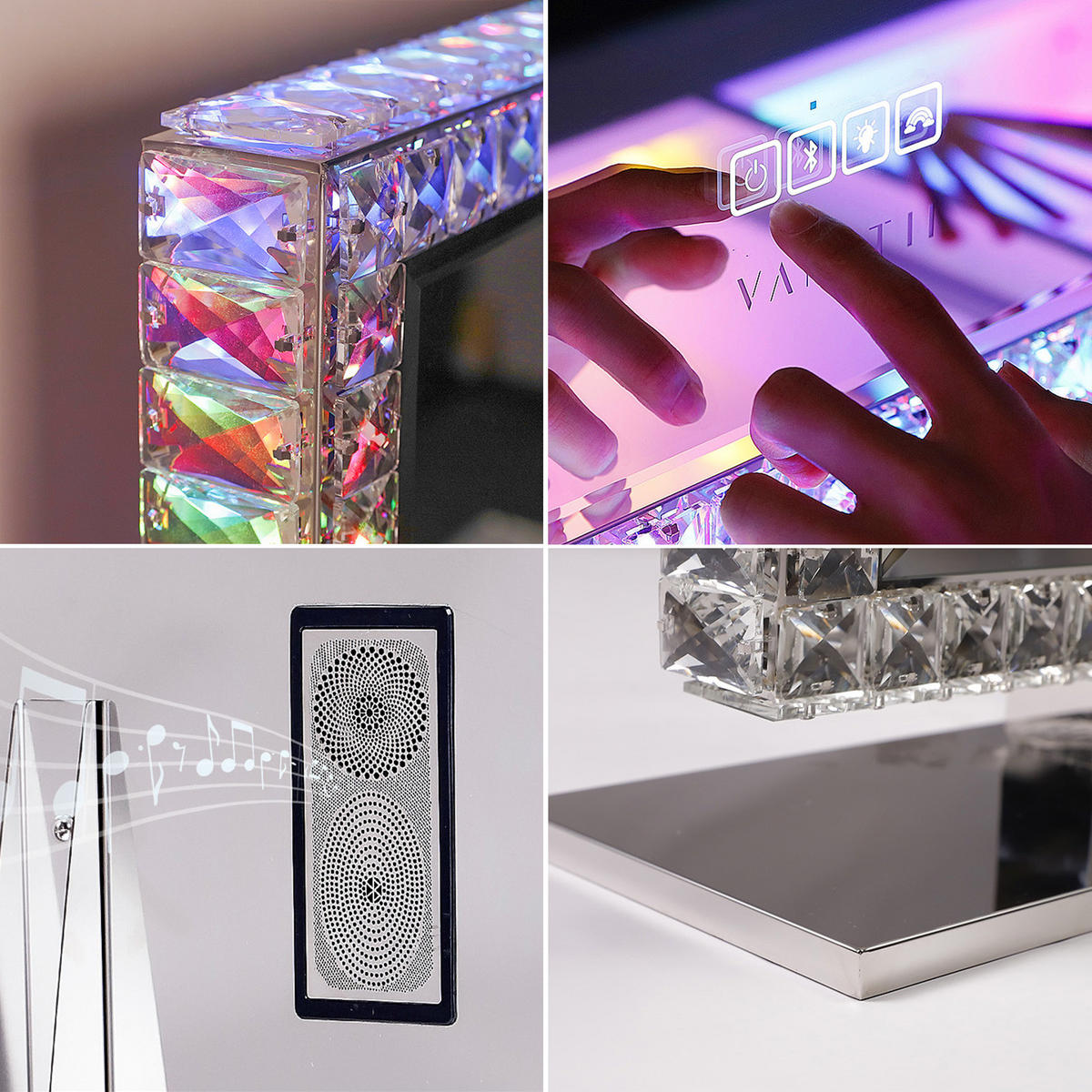 SCHMINKSPIEGEL mit Beleuchtung LED Lichtleiste, rundum mit Strasssteinen besetzt, weiß, 80/60 cm - Weiß, Metall (80/60/10cm) - VANITII