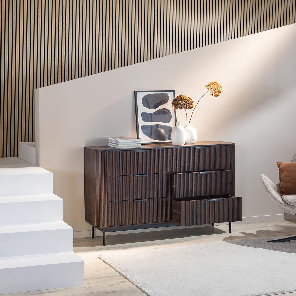 MASSIVES SIDEBOARD - Akazie Dunkel - Schwarz/Braun, Holz/Metall (140/85/40cm) - home24