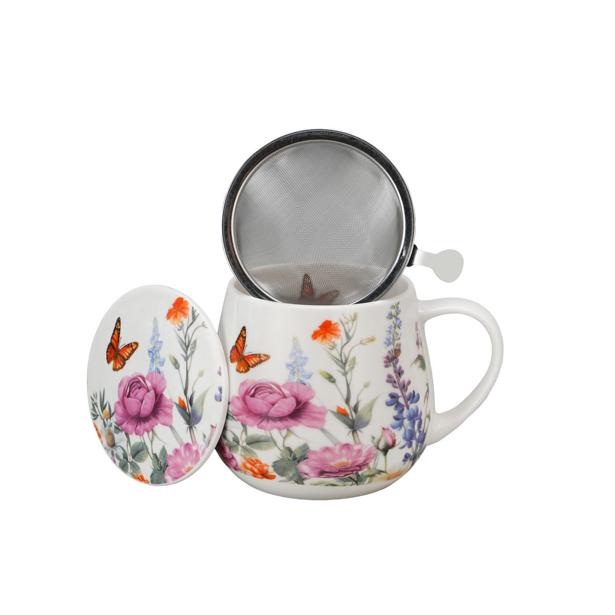 TEETASSE mit Sieb in Fassform SUMMER - Weiß, Keramik (0.43L) - DUO PORCELAIN