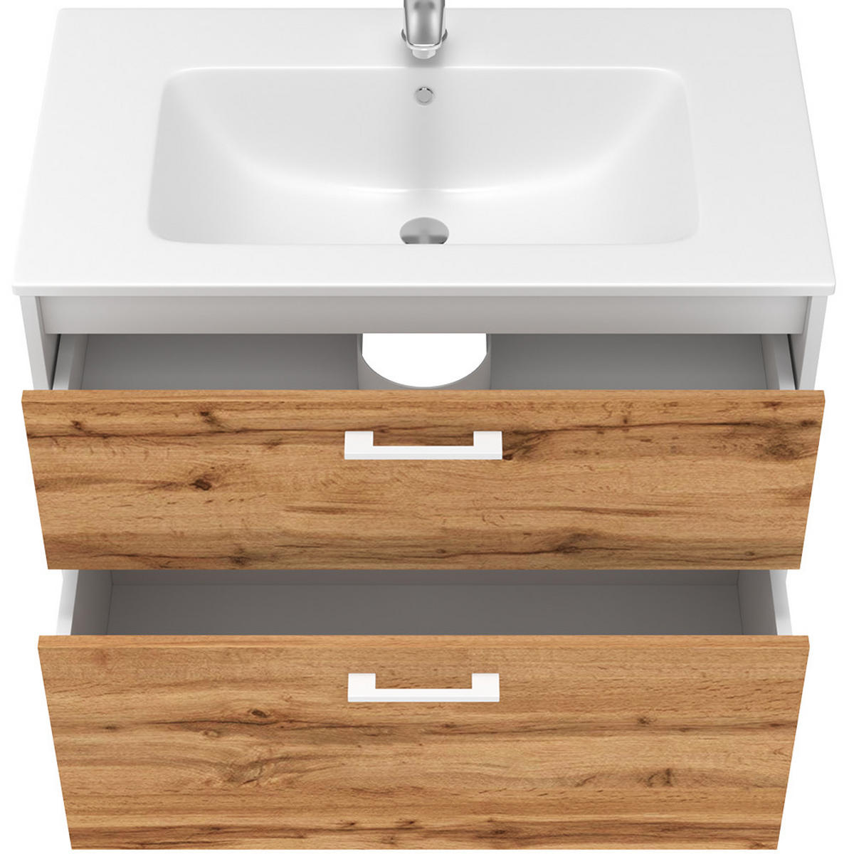 WASCHBECKENUNTERSCHRANK Lanco Weiß/Goldkraft Eiche 80 x 61.5 cm mit Waschbecken - Honigeiche/Weiß, Holzwerkstoff (80/61.5/45.5cm) - Vicco