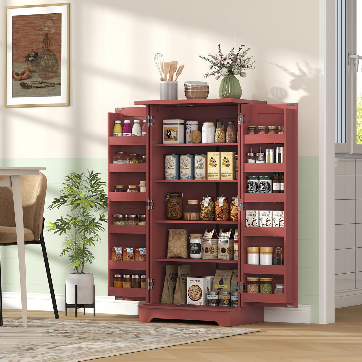 SIDEBOARD DE-11317 5 Ebenen, verstellbare Böden & Türregale Rot - Rot, Holzwerkstoff (60/120/40cm) - ComfortXL