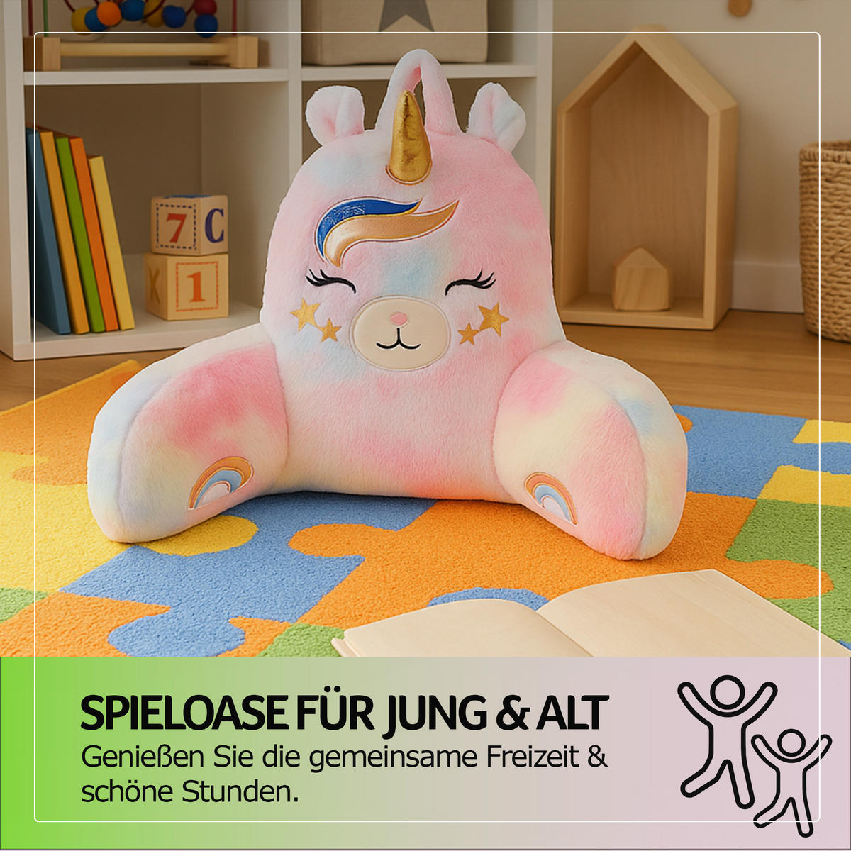 BETTSITZKISSEN mit Armlehnen 66×37×48 cm Einhorn - Rosa, Textil (37/66/48cm) - Bestlivings