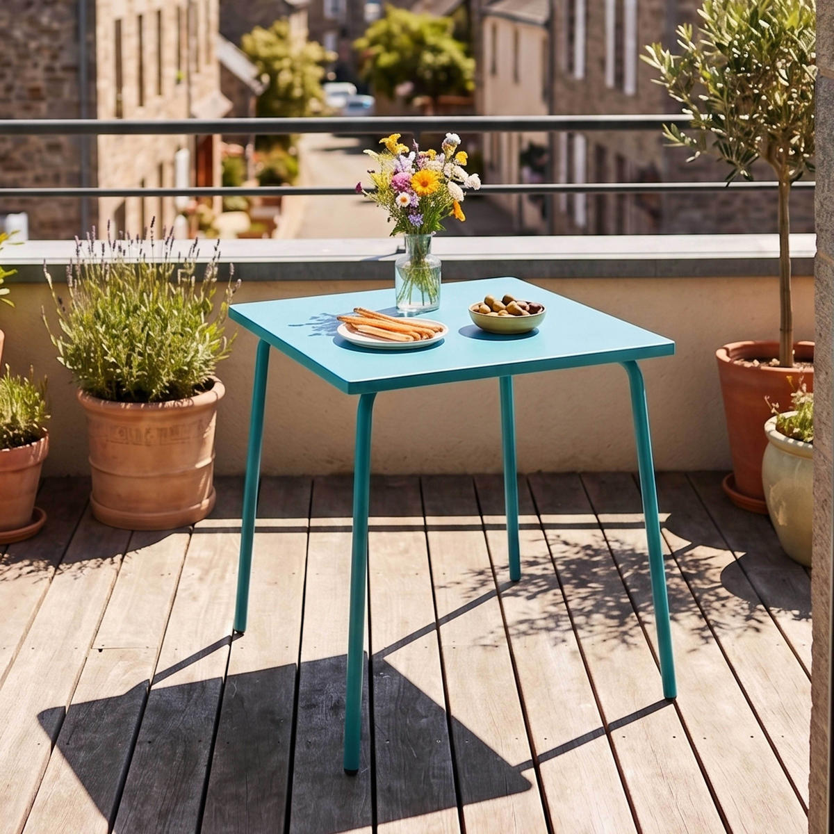 GARTENTISCH , Blau - Blau, Metall (70/70/72cm) - Oviala