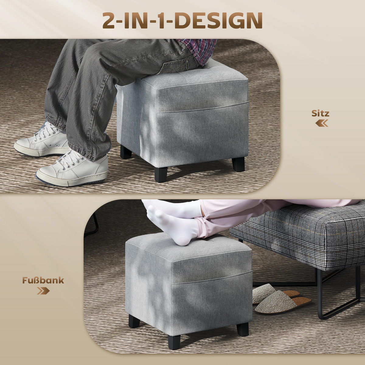 HOCKER Polyester Hellgrau - Hellgrau, Textil (35/35/35cm) - HOMCOM