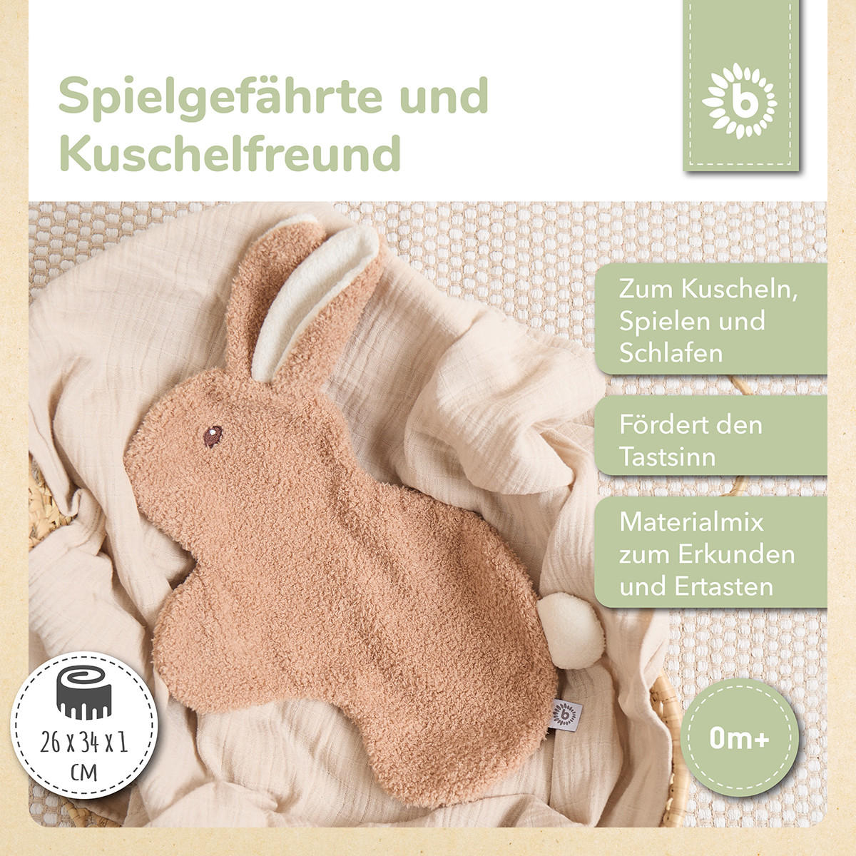 SCHMUSETUCH Hase aus Boucle - Ab Geburt - Braun, Textil (34/26cm) - Bieco Spielwaren