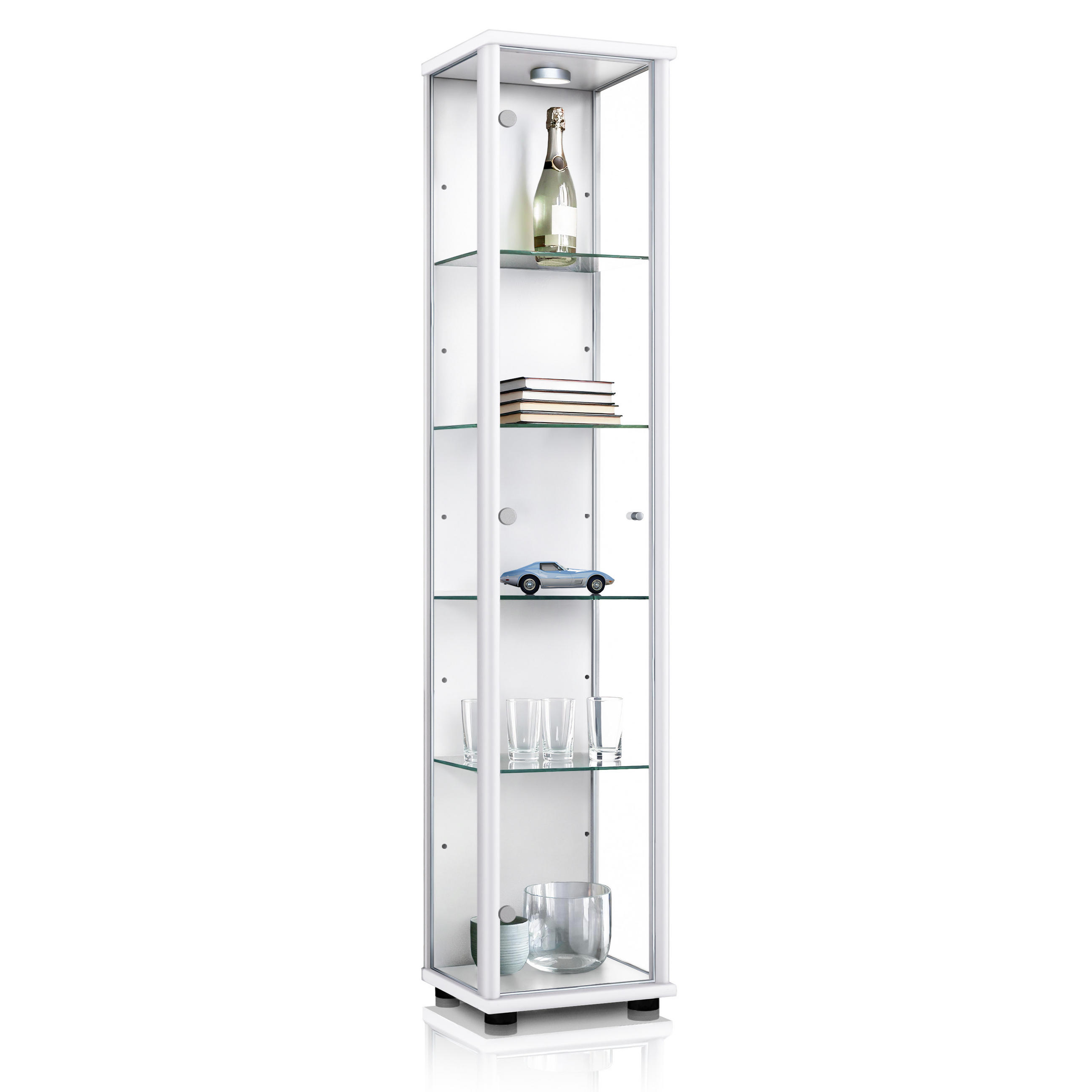 GLASVITRINE 33/37/176 cm mit LED & 4 höhenverstellbaren Glasböden - Transparent/Silberfarben, Glas/Holzwerkstoff (37/176/33cm) - K-Möbel