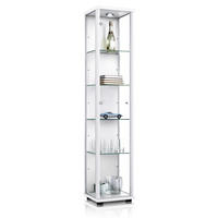 GLASVITRINE 33/37/176 cm mit LED & 4 höhenverstellbaren Glasböden - Transparent/Silberfarben, Glas/Holzwerkstoff (37/176/33cm) - K-Möbel