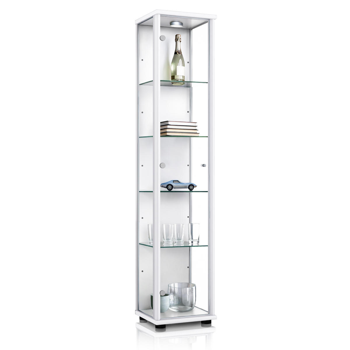 GLASVITRINE 33/37/176 cm mit LED & 4 höhenverstellbaren Glasböden - Transparent/Silberfarben, Glas/Holzwerkstoff (37/176/33cm) - K-Möbel