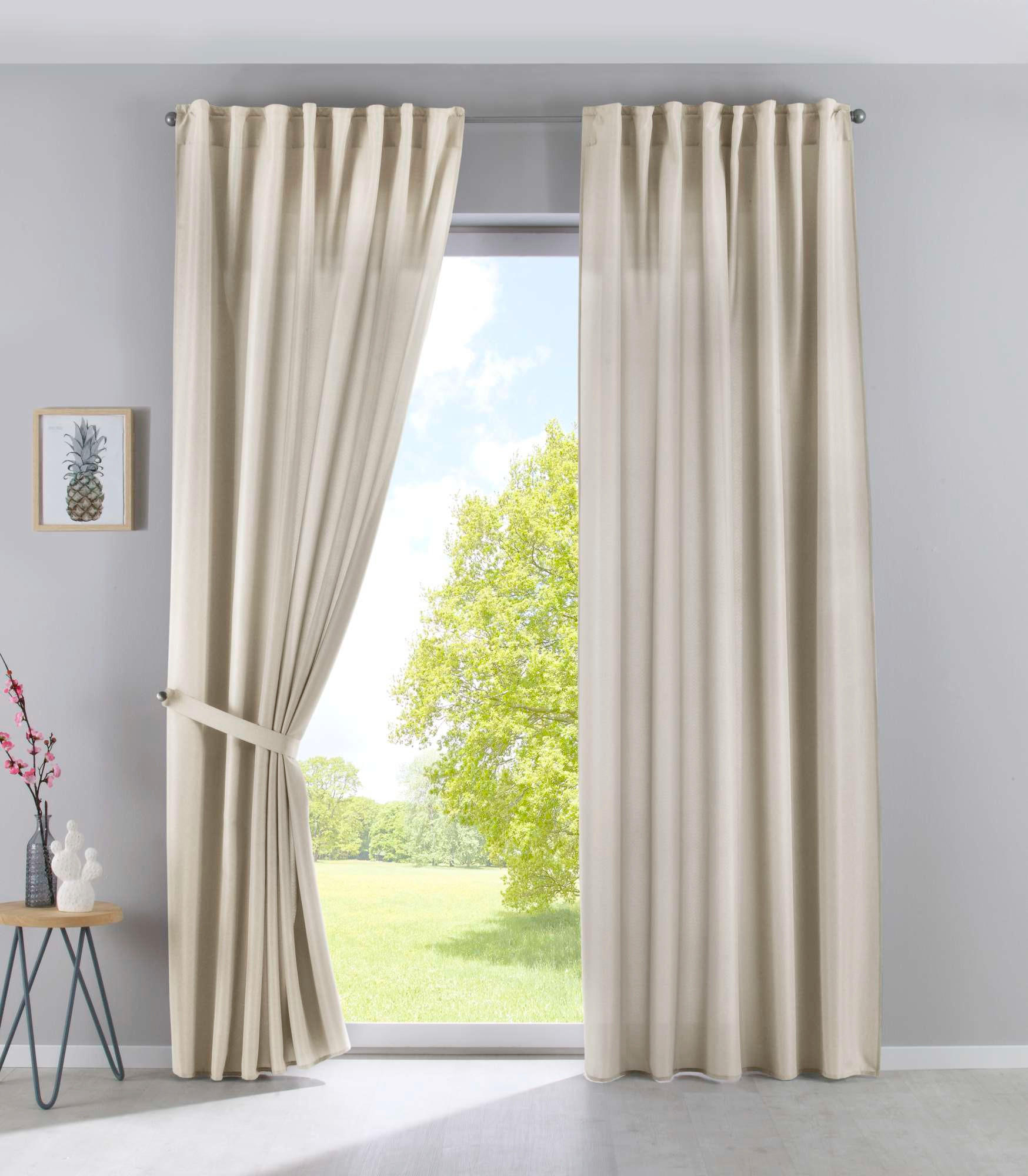 SCHLAUFENGARDINE 2ER SET »Jena« HxB 225x140 cm Sand - Sandfarben, Textil (140/225cm) - Gardinenbox