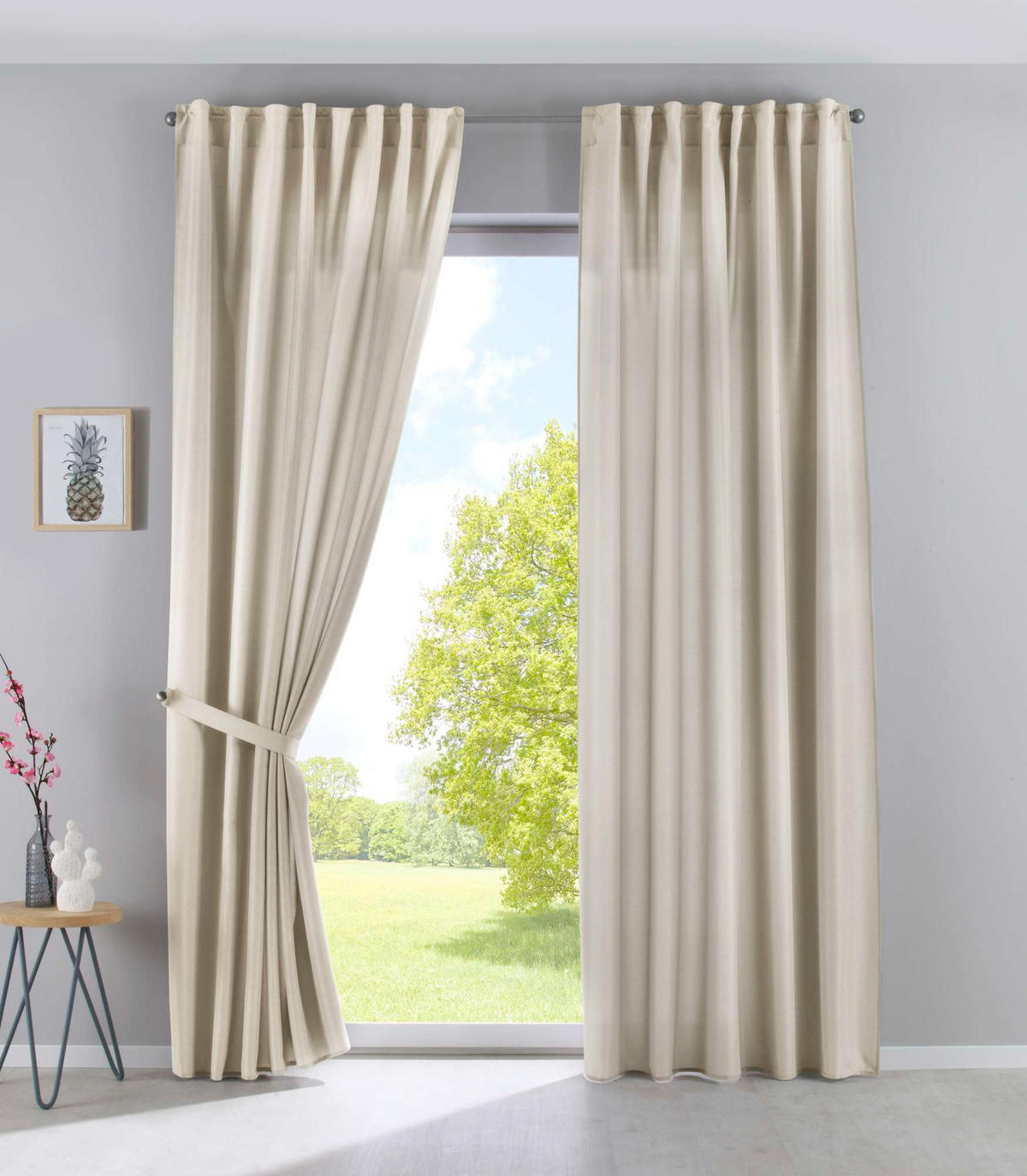 SCHLAUFENGARDINE 2ER SET »Jena« HxB 225x140 cm Sand - Sandfarben, Textil (140/225cm) - Gardinenbox