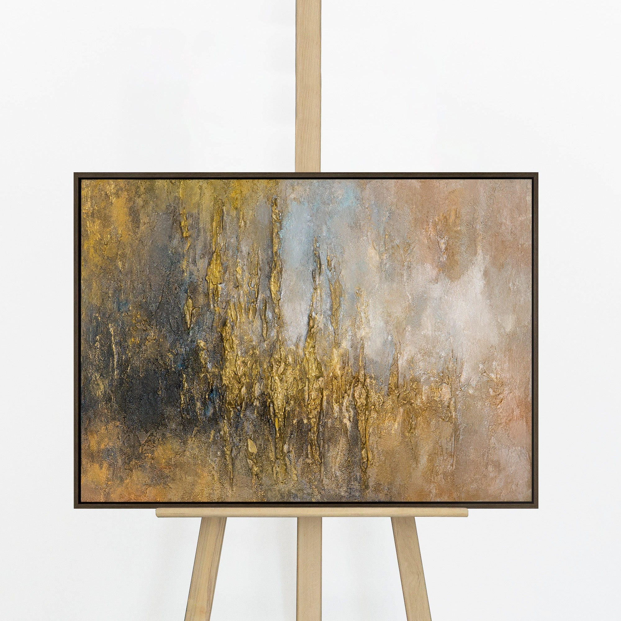 GEMÄLDE Goldene Linien Schattenfugenrahmen Grau 70x50 cm - Grau, Holz (70/50cm) - YS-art gallery