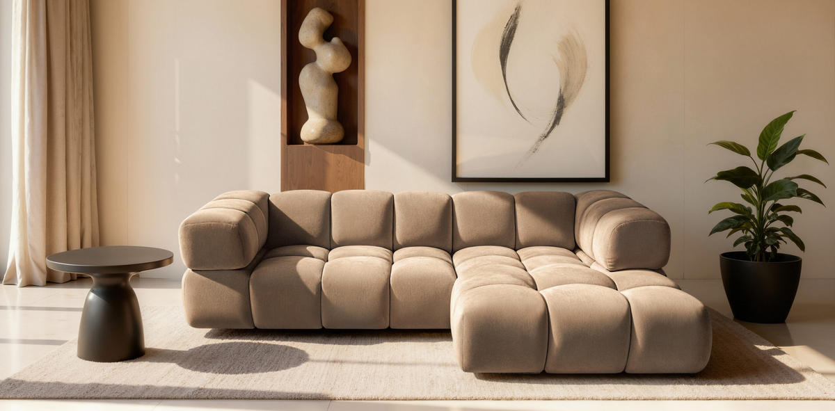 ECKSOFA L-Form Averro, stoff Bluvel, Latte, Rechts - Beige, Holz (280/150cm) - Kaiser Möbel