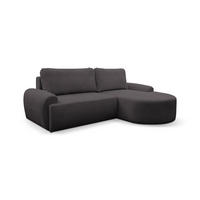 ECKSOFA Dream Cord in L-Form mit Schlaffunktion und Bettkasten, Farbe: Grau, Cordstoff, Ottomane Rechts - Grau, Textil (260/136cm) - VENASI MÖBEL