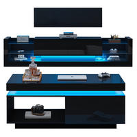 TV sestava 181/38/38 cm černá z dřevotřísky s LED osvětlením a konferenčním stolkem - černá, kompozitní dřevo (181/38/38cm) - OKWISH