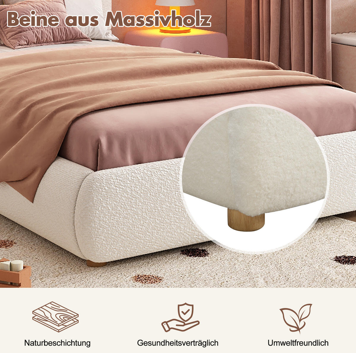POLSTERBETT 90/200 cm Weiß aus Bouclé mit Stauraum und LED-Beleuchtung - Weiß, Textil (90/200cm) - OKMYHOME