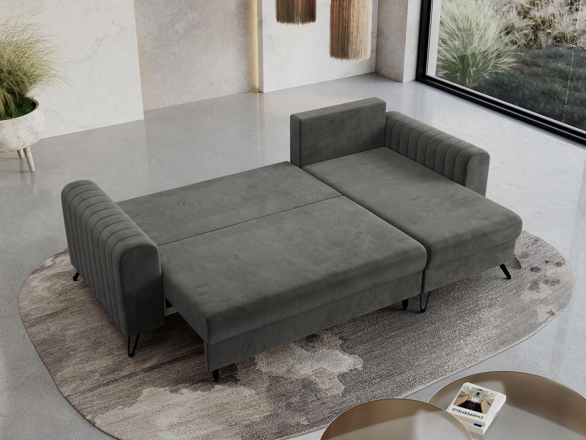 ECKSOFA Axel Velvet Grau - Schwarz/Grau, Textil/Metall (242/140cm) - MKS