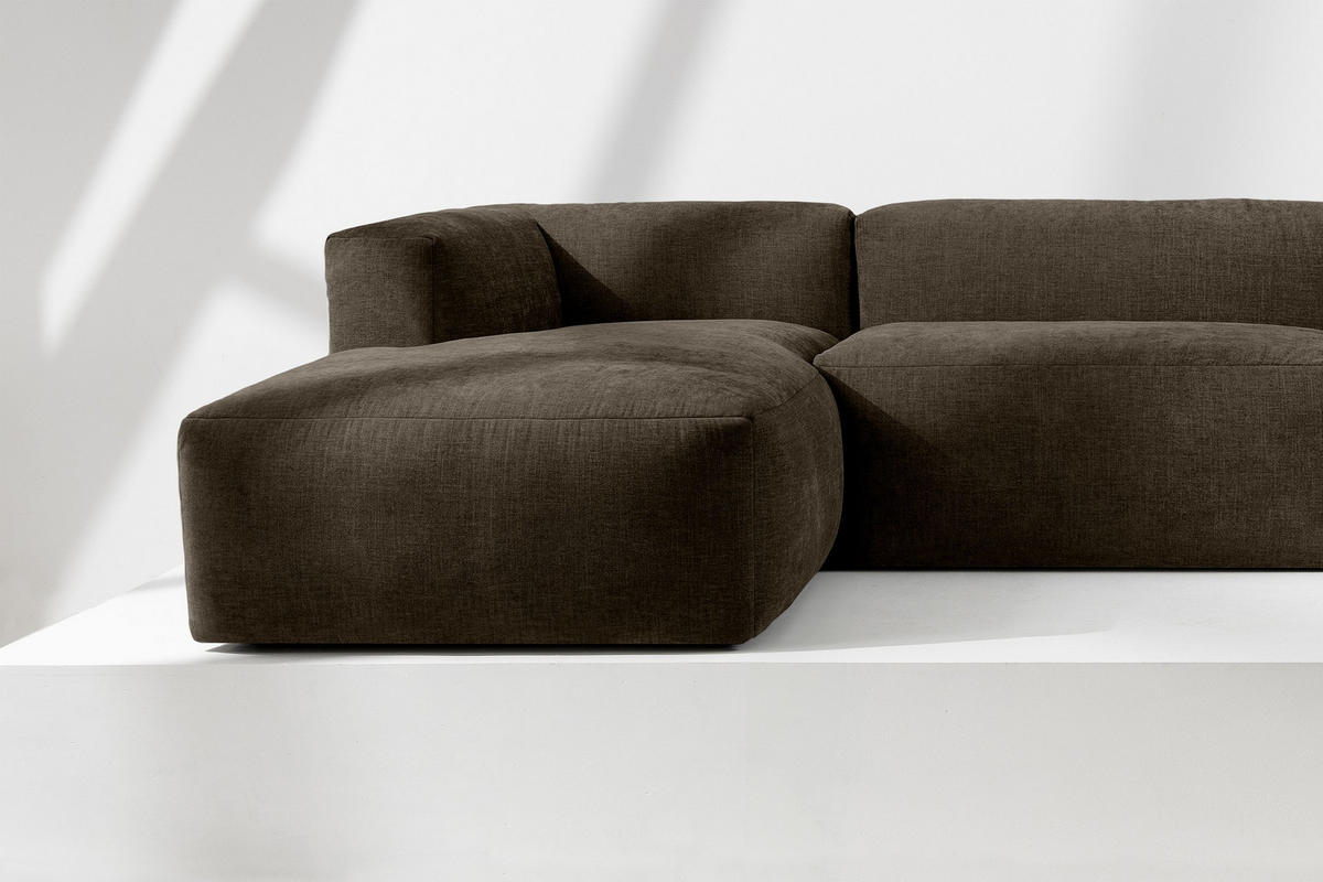 ECKMODULSOFA-LINKS BUFFO 3/4 Sitzer mit extrem weicher Sitzfläche, Gewebestoff, braun - Braun, Textil (237/180cm) - KONSIMO®