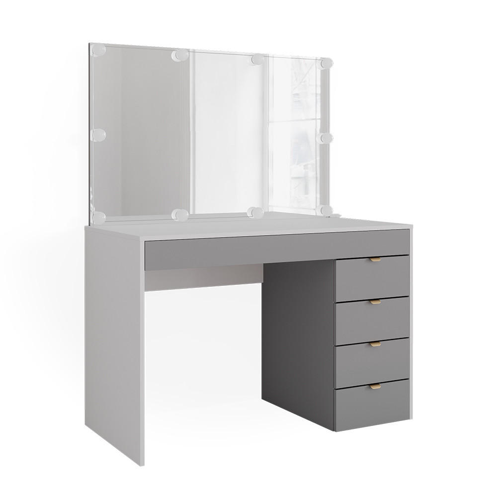 SCHMINKTISCH Elise Weiß/Grau/Grau 115 cm mit LED Beleuchtung - Weiß/Grau, Holzwerkstoff (115/76/55cm) - Vicco