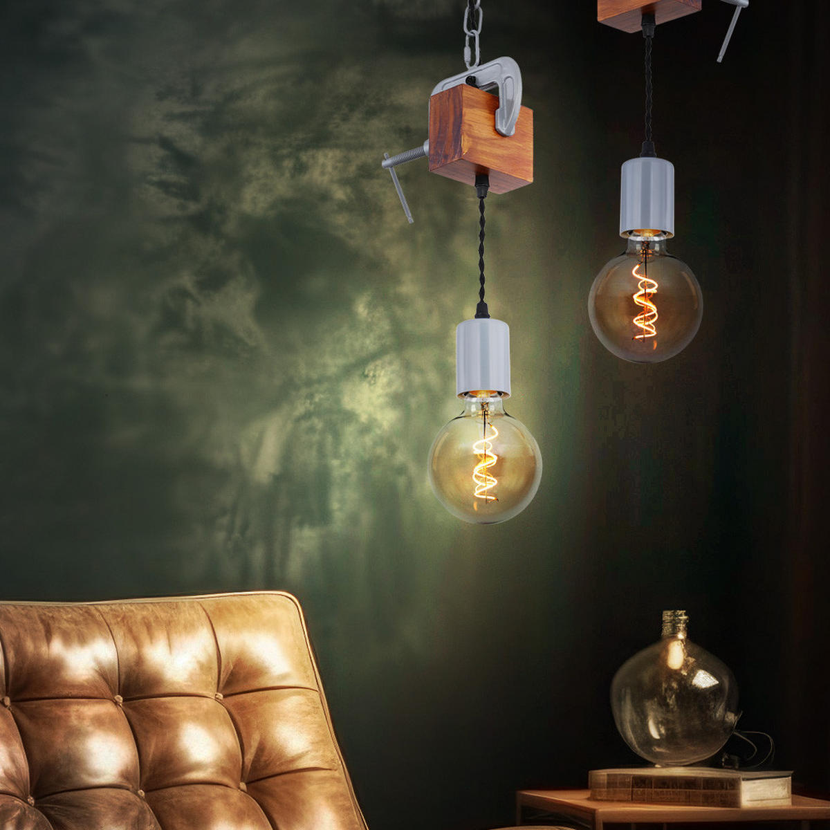 HÄNGELEUCHTE LUDI Holzoptik Braun - Braun, Holz (14/10/120cm) - Globo Lighting