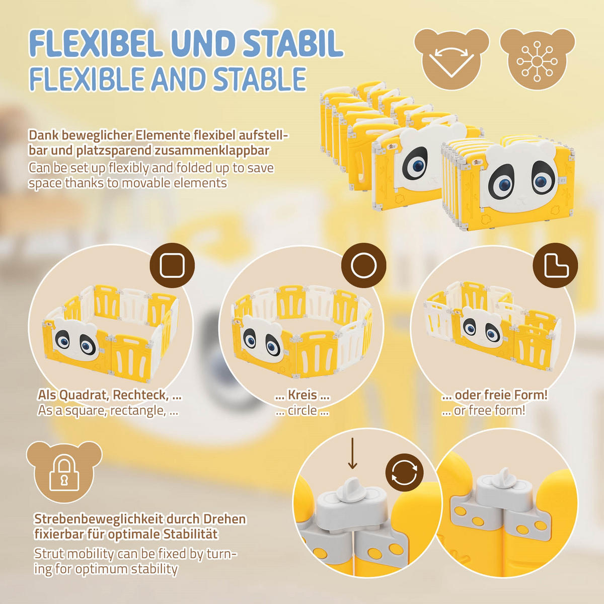 LAUFGITTER Baby faltbar 240 x 240 cm - Gelb, Kunststoff (240/53/240cm) - Joyz