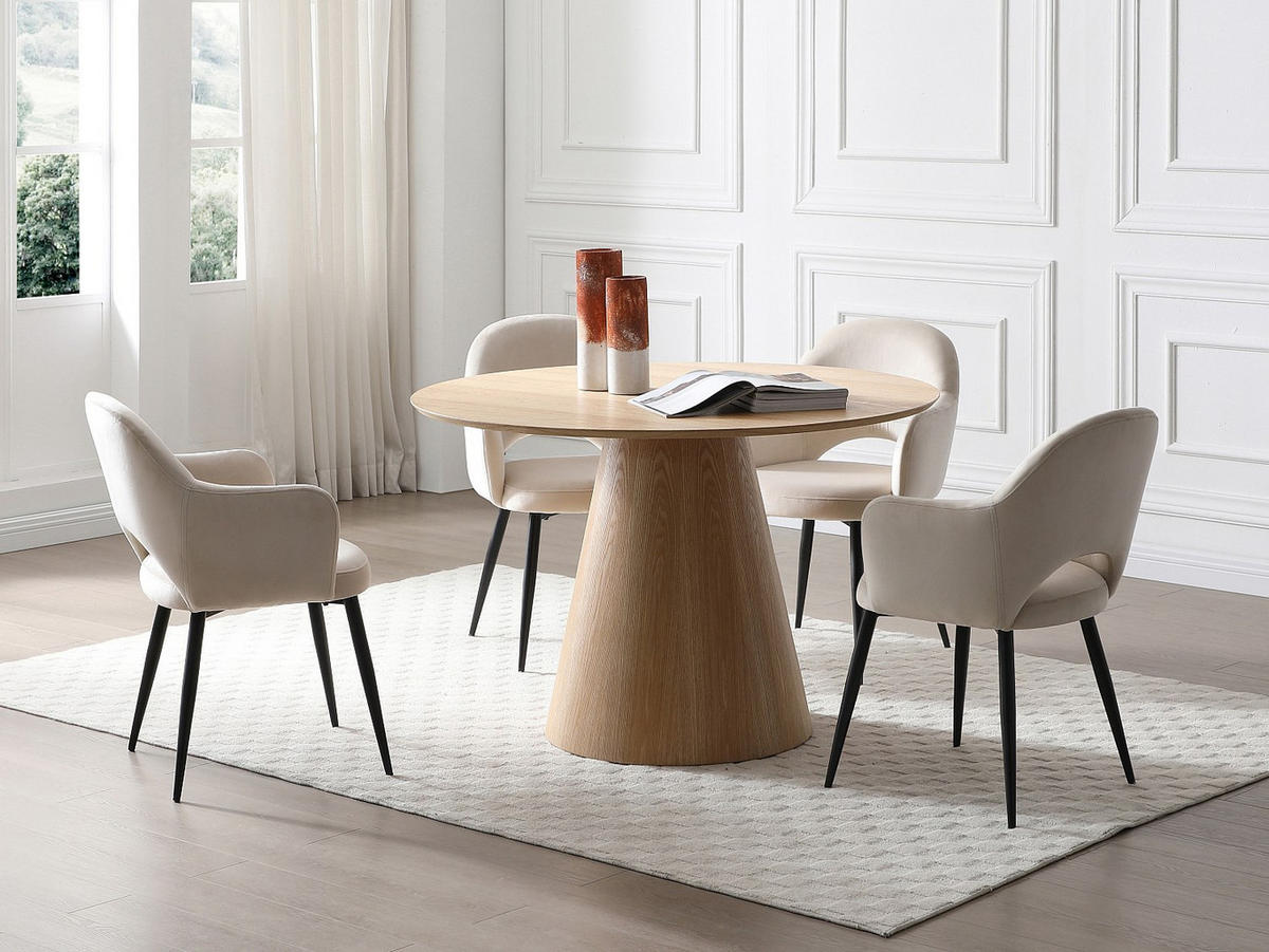 ESSTISCH rund - 4 Personen - Eichenfurnier - Holzfarben hell - ANTALIZA - Hellbraun, Holz (120/120/75.5cm) - Vente-Unique