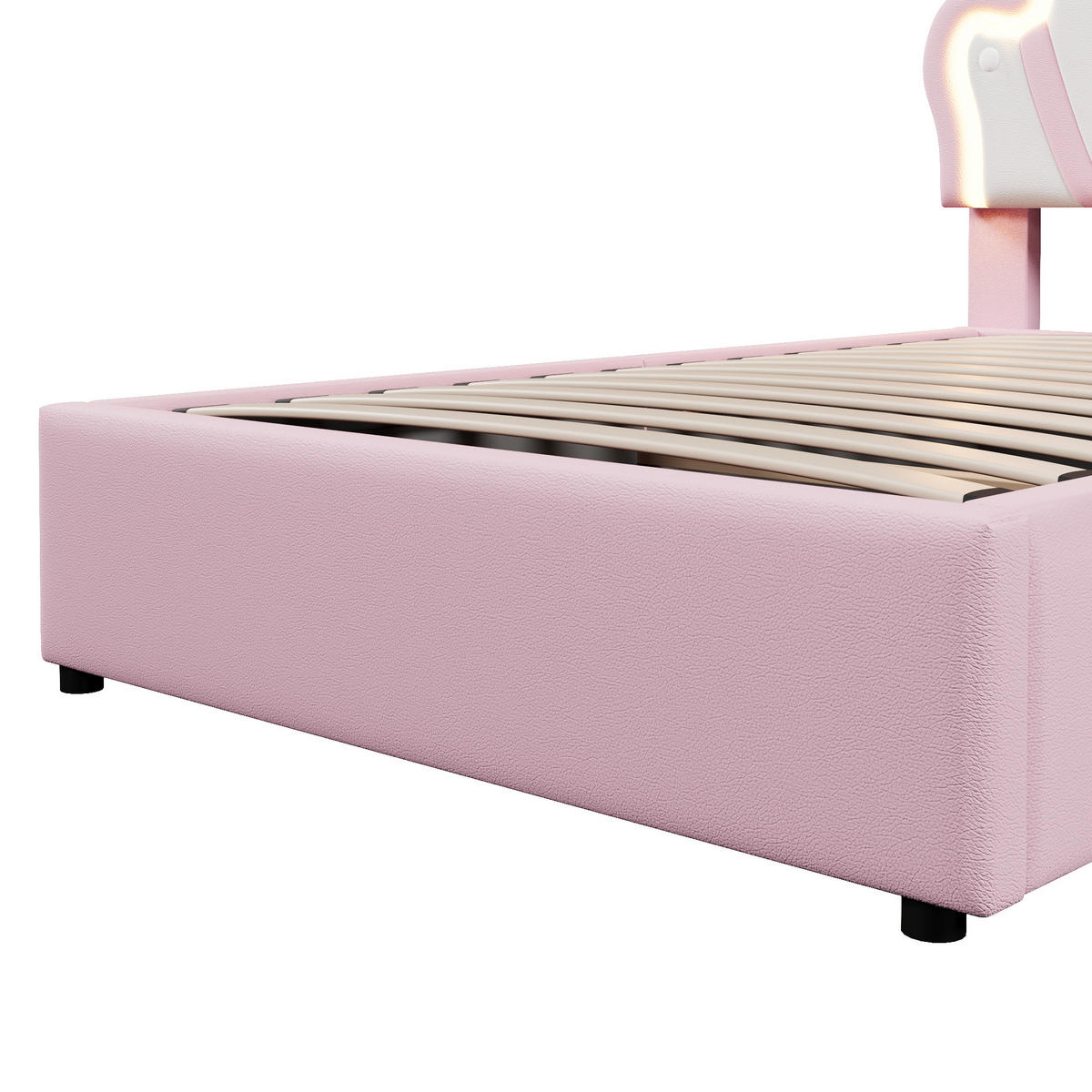 STAURAUMBETT 90/200 cm DE-04940, mit LED, Hydraulik und Kronenform in Rosa - Pink, Holzwerkstoff (90/200cm) - ComfortXL