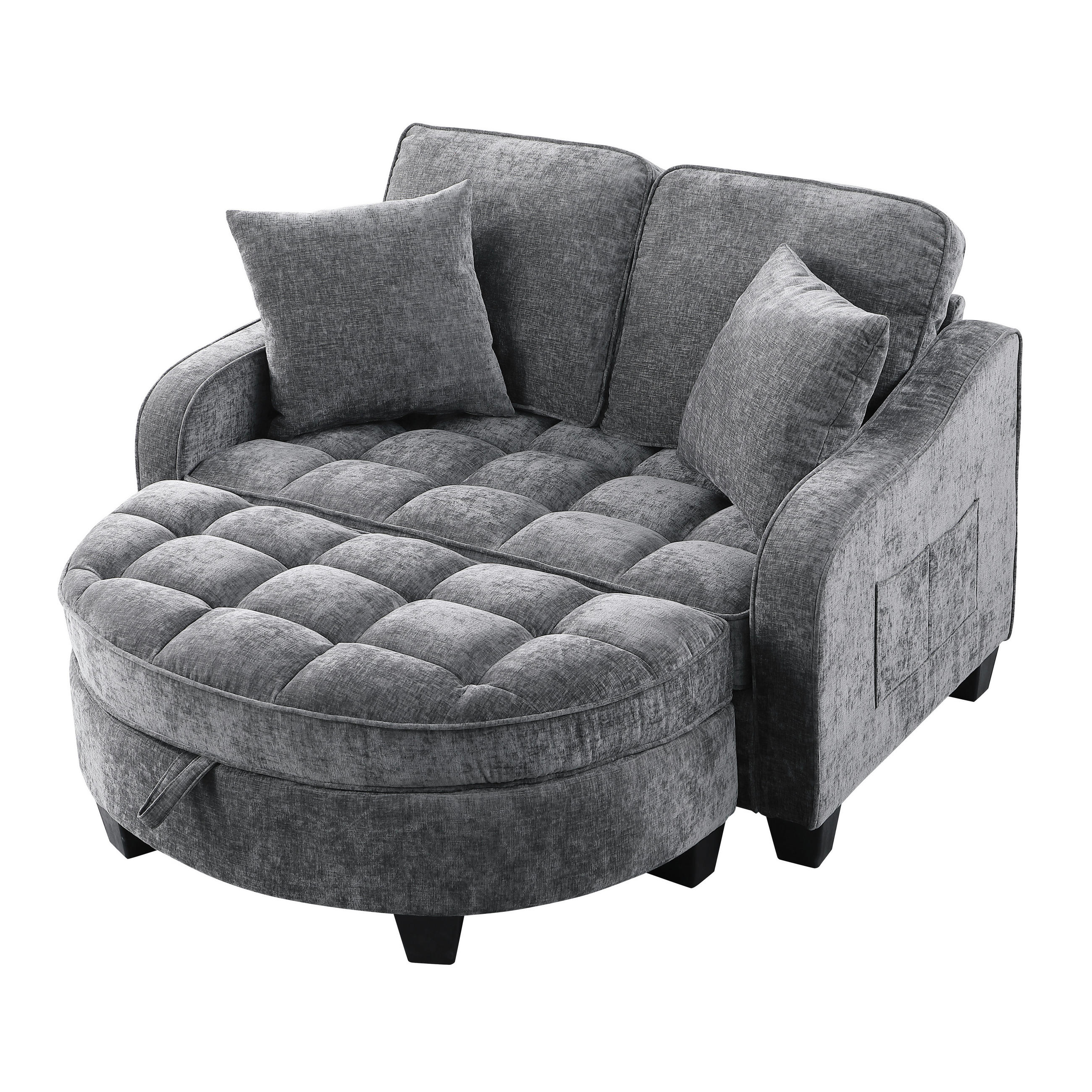 SOFA Chenille Dunkelgrau mit Hocker und Stauraum - Dunkelgrau, Holzwerkstoff/Kunststoff (132/93/129cm) - WISHDOR