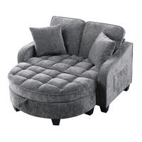 SOFA Chenille Dunkelgrau mit Hocker und Stauraum - Dunkelgrau, Holzwerkstoff/Kunststoff (132/93/129cm) - WISHDOR