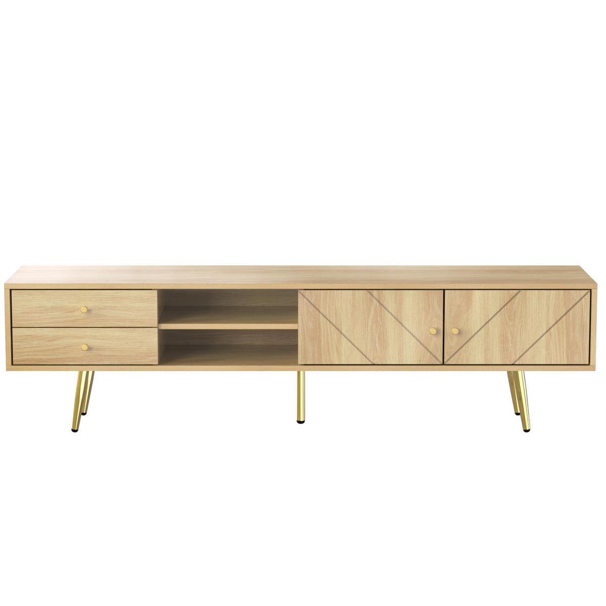 TV-BOARD aus MDF und Spanplatte 160x36x42 cm Holzfarbe mit 2 Schubladen, 2 Türen und offenen Fächern - Braun, Holzwerkstoff (160/42/36cm) - Modfu