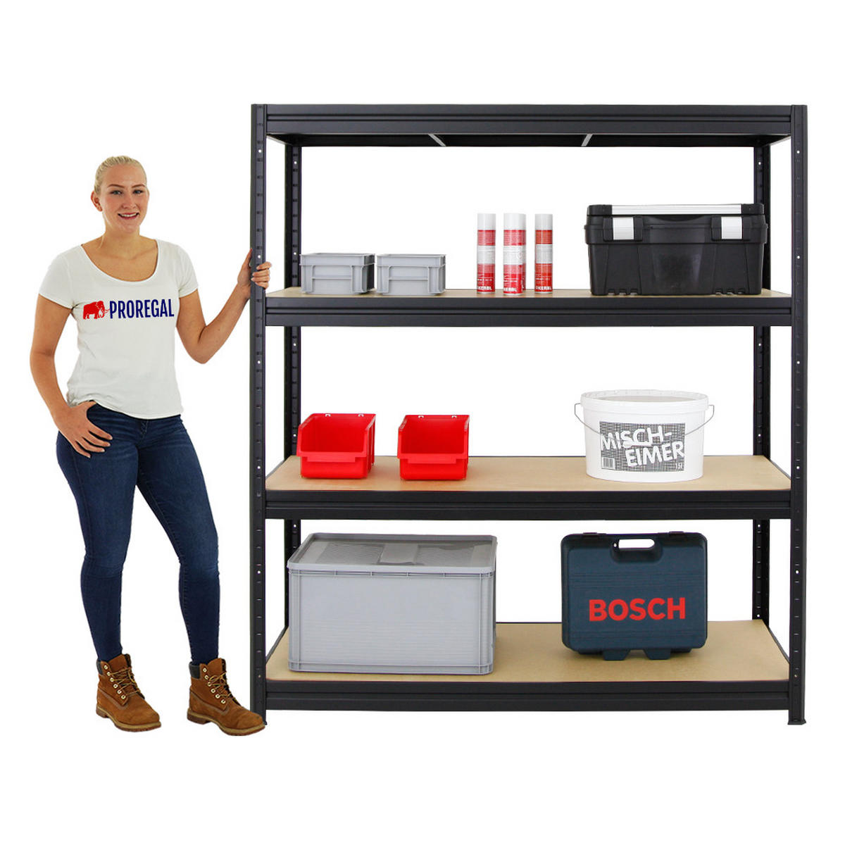 SCHWERLASTREGAL Dino 180x160x60 cm Fachlast 600 kg Schwarz - Schwarz, Metall (160/180/60cm) - PROREGAL