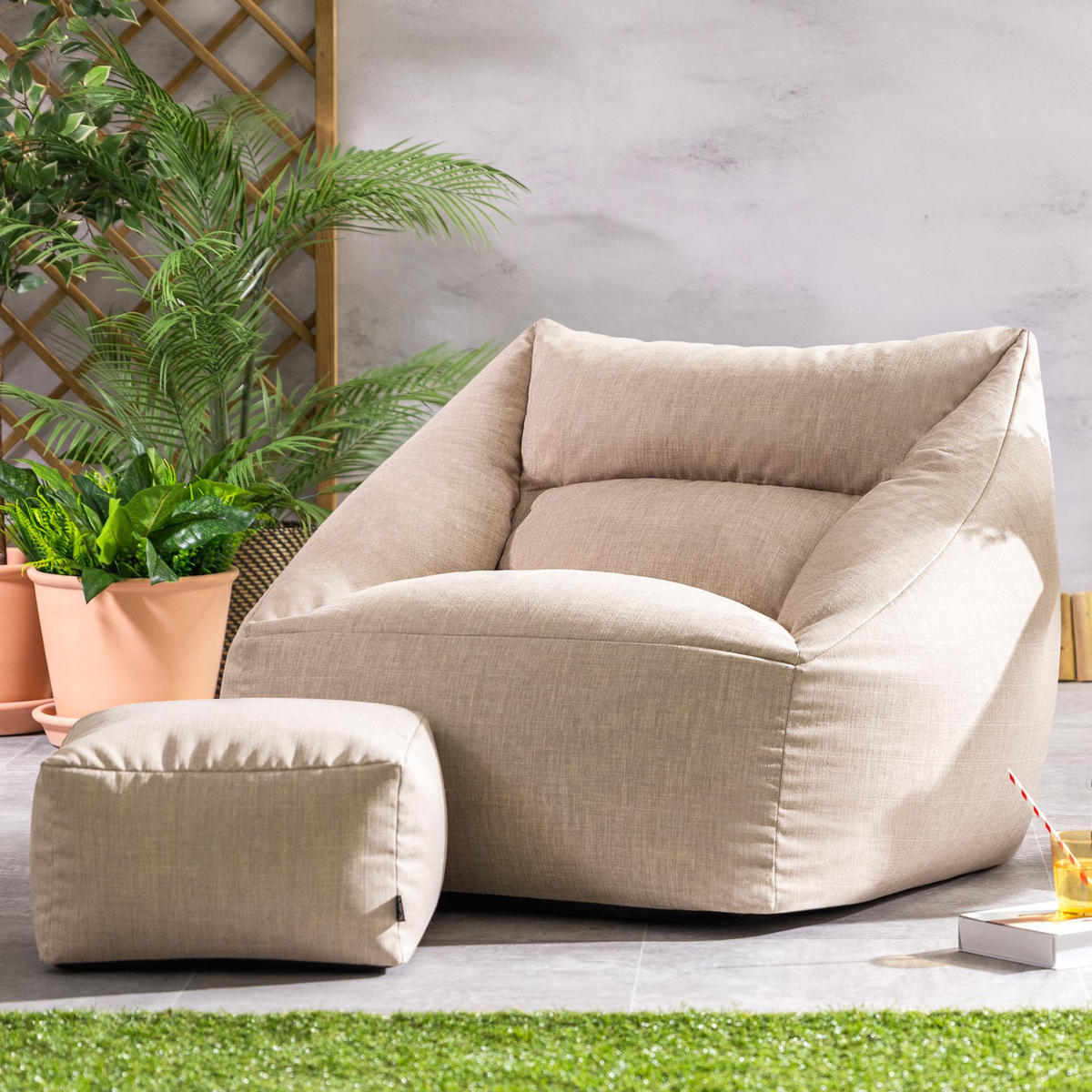 SITZSACK Sessel Outdoor mit Hocker Natalia - Beige, Textil (97/73/84cm) - icon