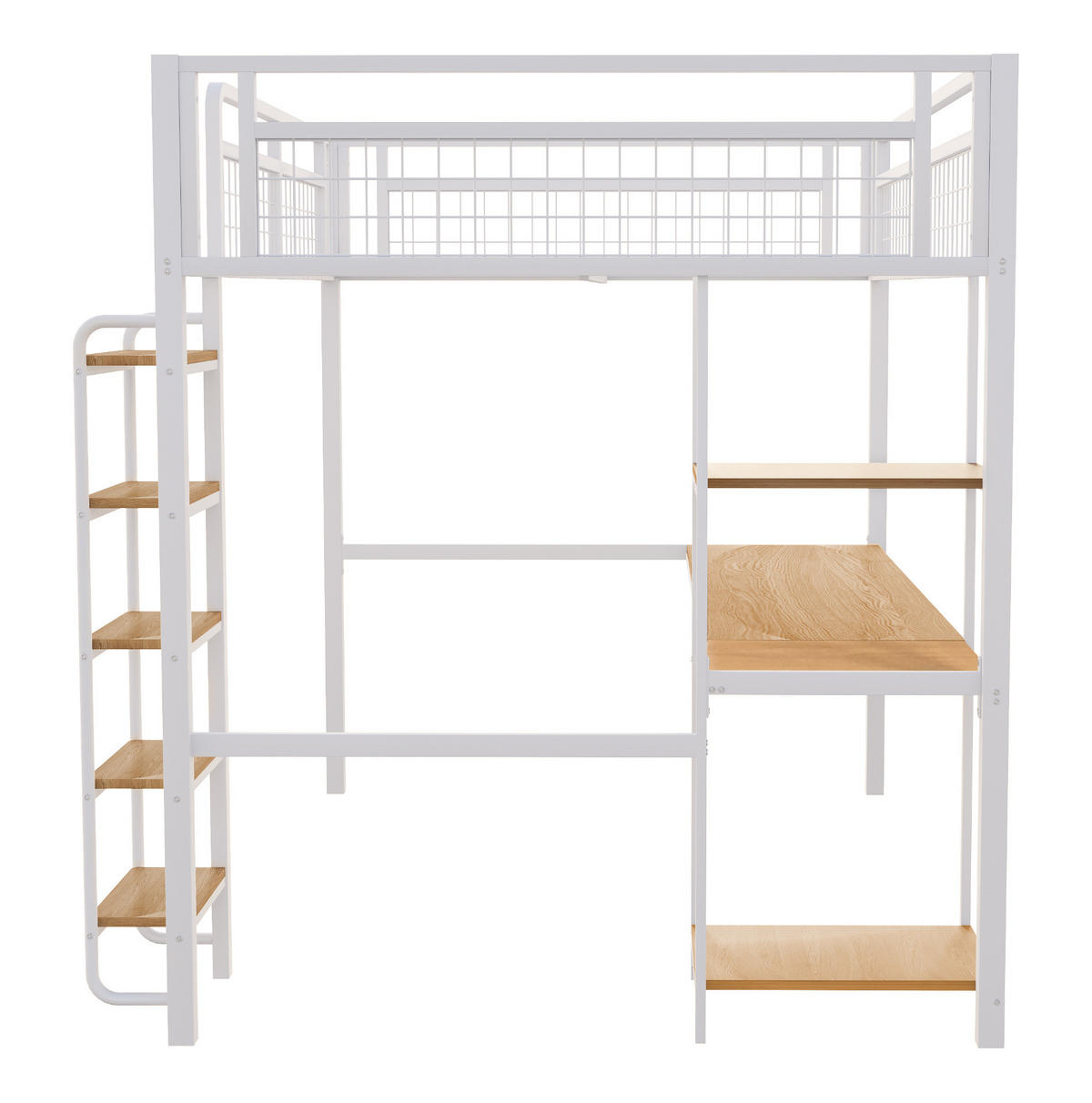 HOCHBETT 140/200 cm Weiß aus MDF und Metall mit Tisch und Regal - Weiß, Metall (140/200cm) - OKMYHOME