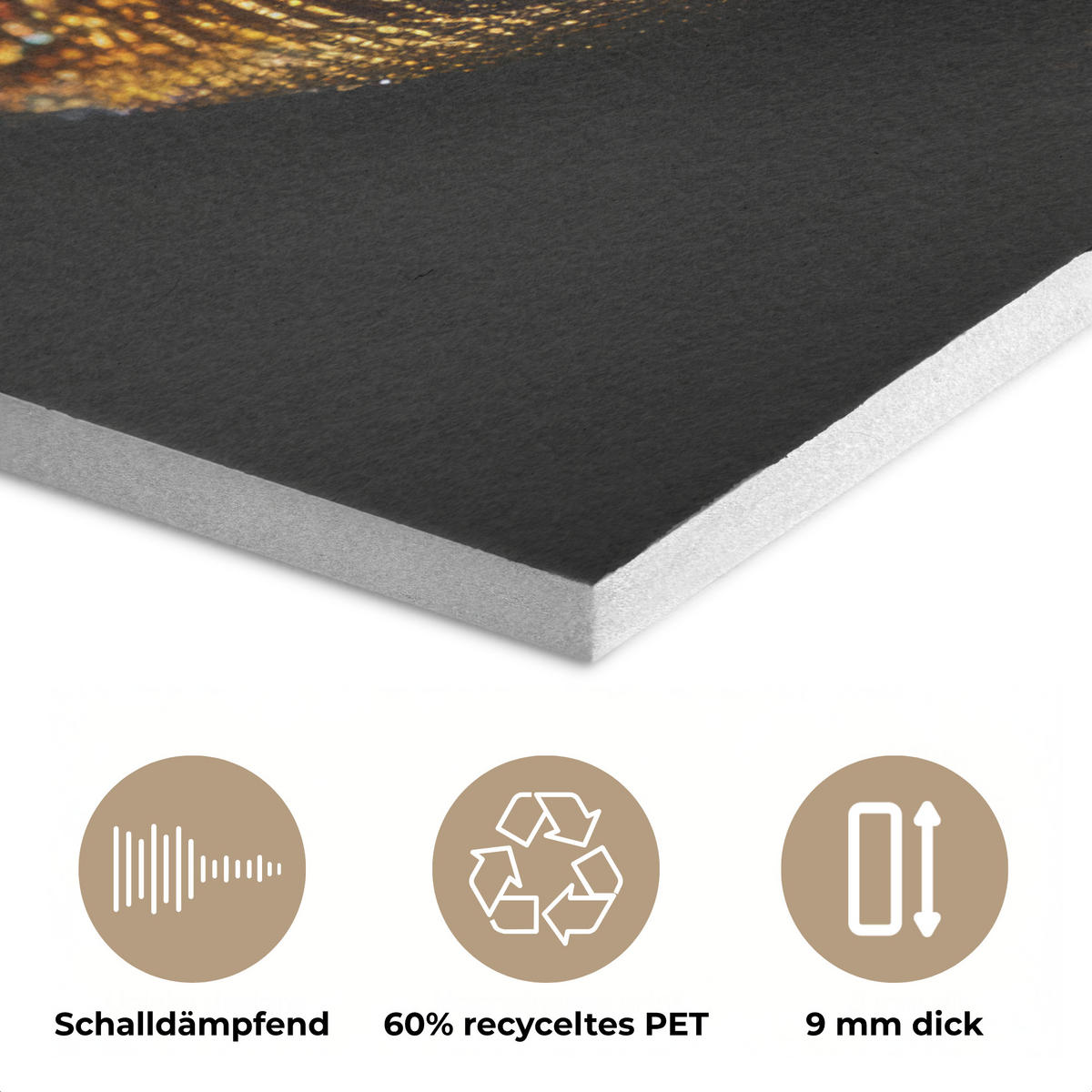 AKUSTIKPANEEL Frau - Porträt - Lippen - Gold - Schwarz 100x70 cm - Schwarz, Textil (100/0.9/70cm) - MuchoWow