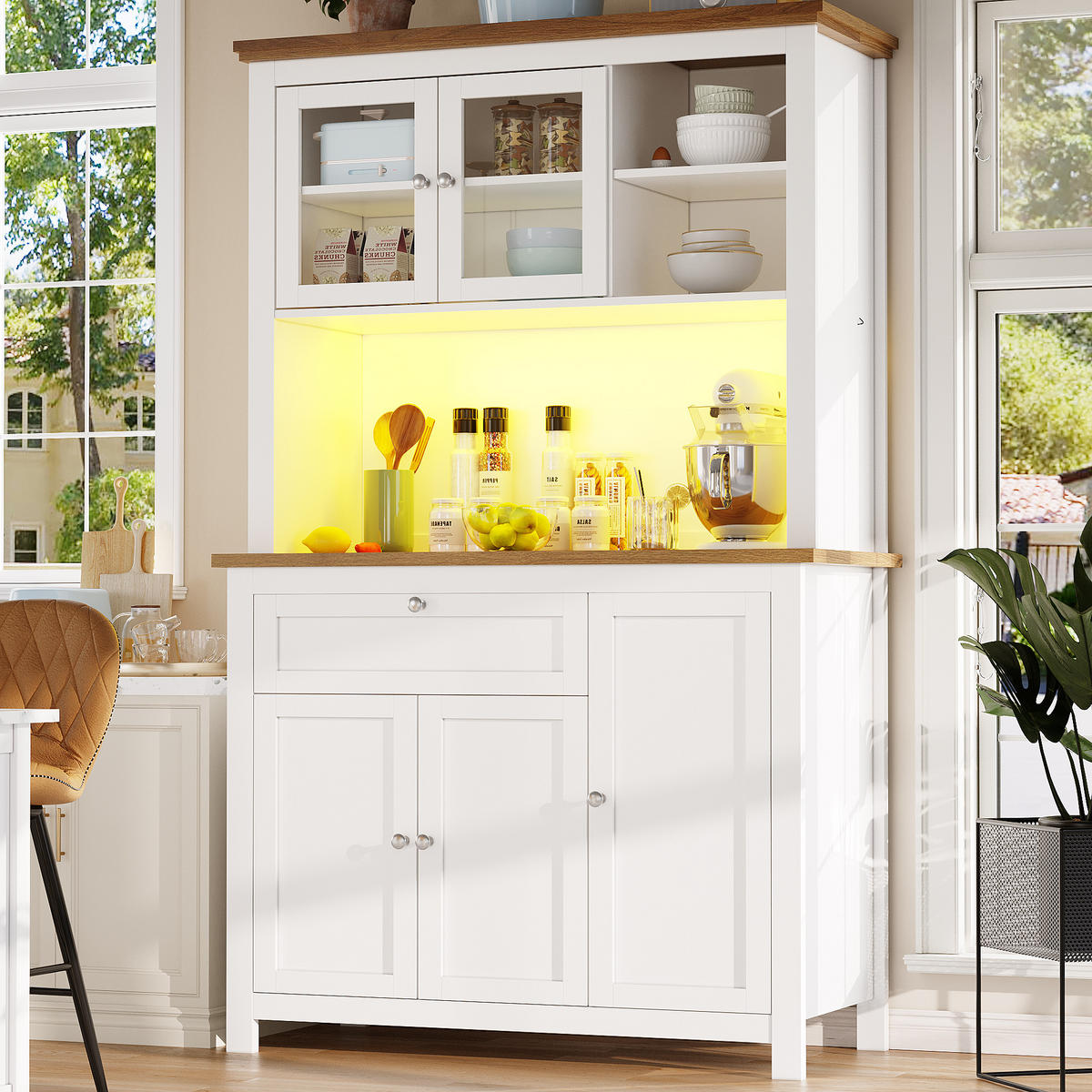 GESCHIRRSCHRANK aus MDF 104x40x180cm in Weiß mit App-LED & Anti-Kipp - Weiß, Holzwerkstoff (104/180/40cm) - Modfu