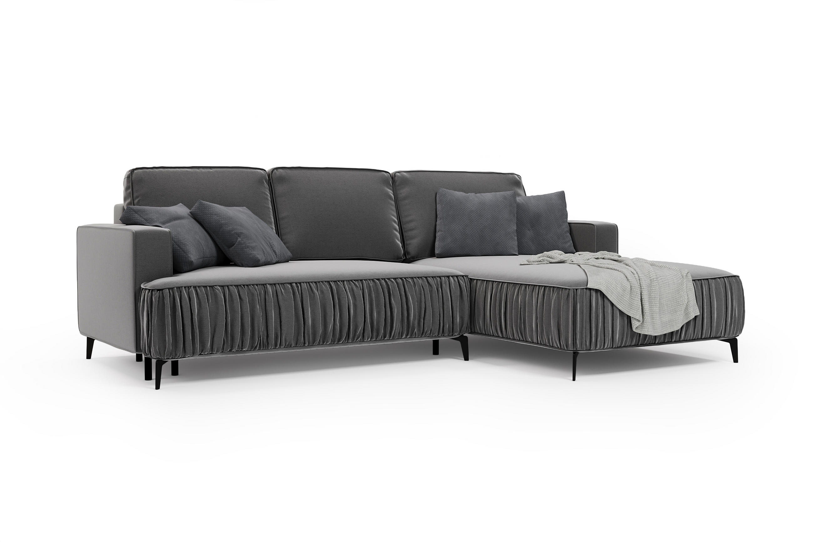 ECKSOFA Glanz rechts – Grau, mit Schlaffunktion und Bettkasten - Grau, Textil (268/177cm)