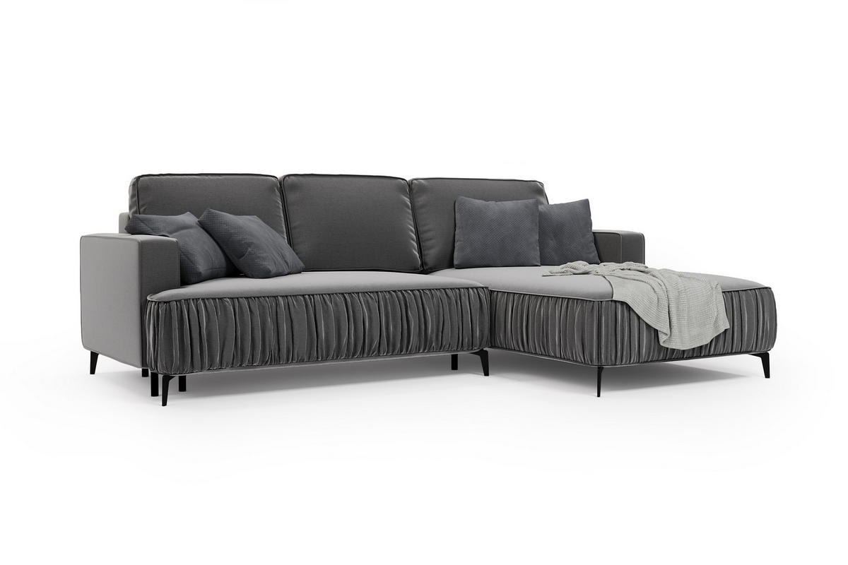 ECKSOFA Glanz rechts – Grau, mit Schlaffunktion und Bettkasten - Grau, Textil (268/177cm)