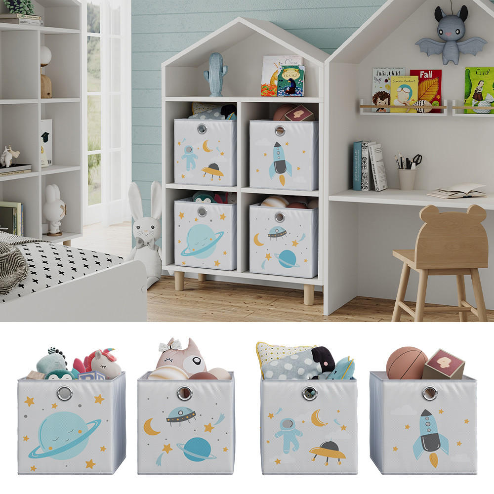 FALTBOX Grau (Weltall) 30 x 30 cm (Motiv Weltall) - Blau/Grau, Wellpappe (30/30cm) - Vicco