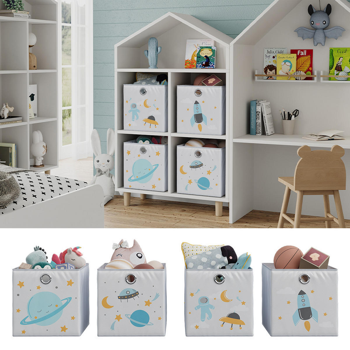 FALTBOX Grau (Weltall) 30 x 30 cm (Motiv Weltall) - Blau/Grau, Wellpappe (30/30cm) - Vicco