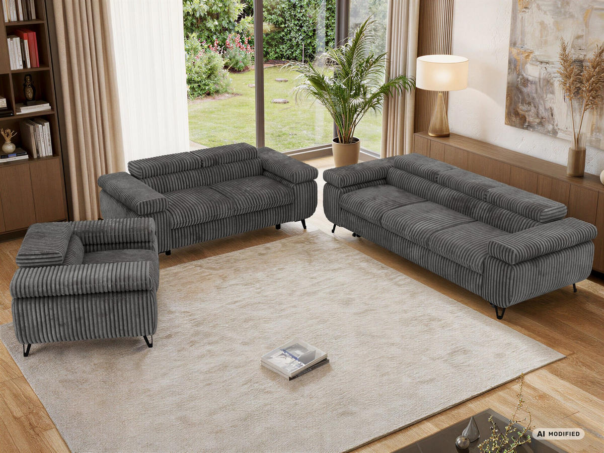 SEDACIA ZOSTAVA PETERS 1+2+3 - Sivá Manšester - čierna/sivá, kov/textil (262/76/99cm) - MKS