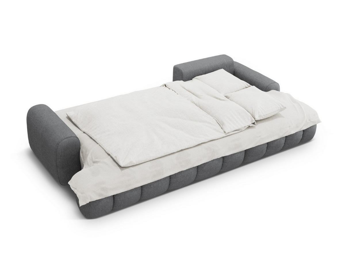 AUSKLAPPBARES-ECKSOFA rechts mit Container Linz aus strukturiertem Stoff grau 3 Sitzplätze - Grau, Textil (142/275cm) - Cosmopolitan Design