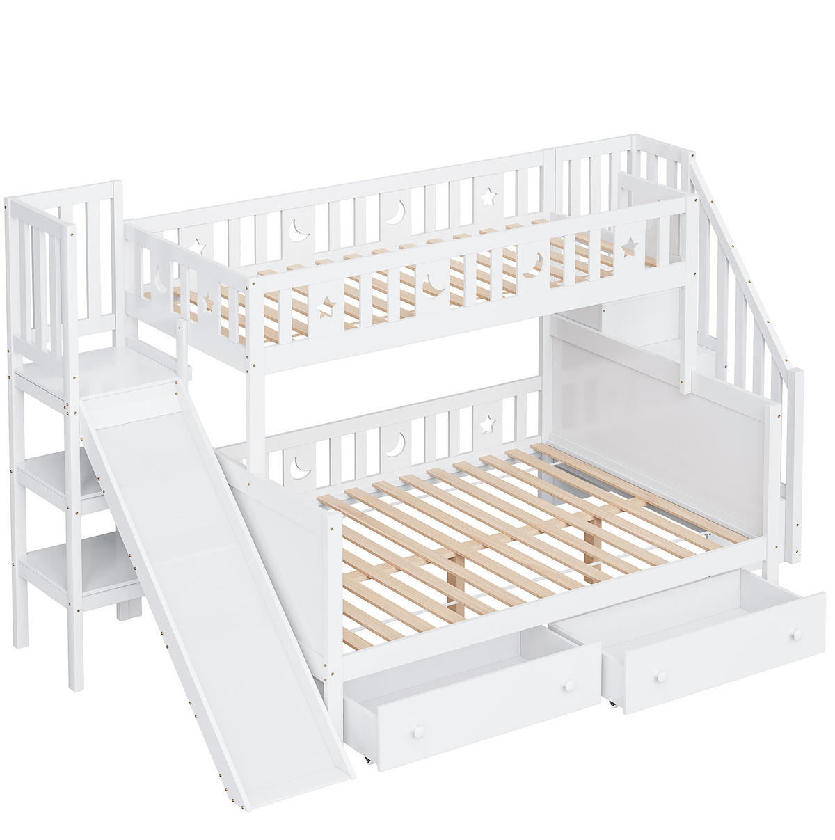 ETAGENBETT 90/200 cm und 140/200 cm Weiß mit Rutsche und Regal mit Sicherheitsstufen - Weiß, Holz (90/140cm) - OKWISH